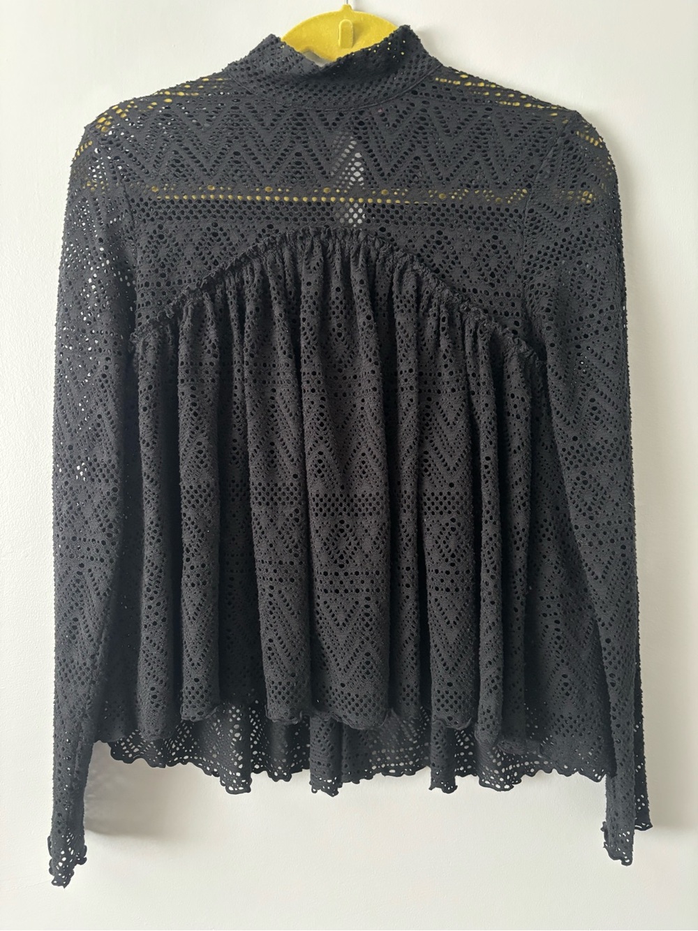 Free People Black Lace High-Neck Peplum Blouse